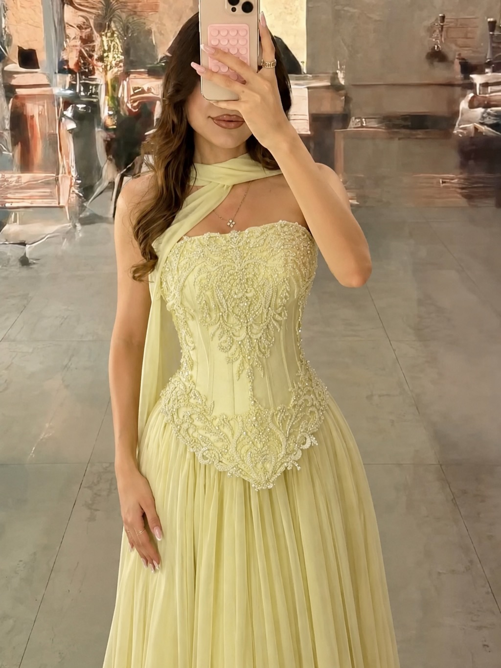 Customized Sexy Yellow Lace Co - Embroidery Yellow Dress ulasan dan harga