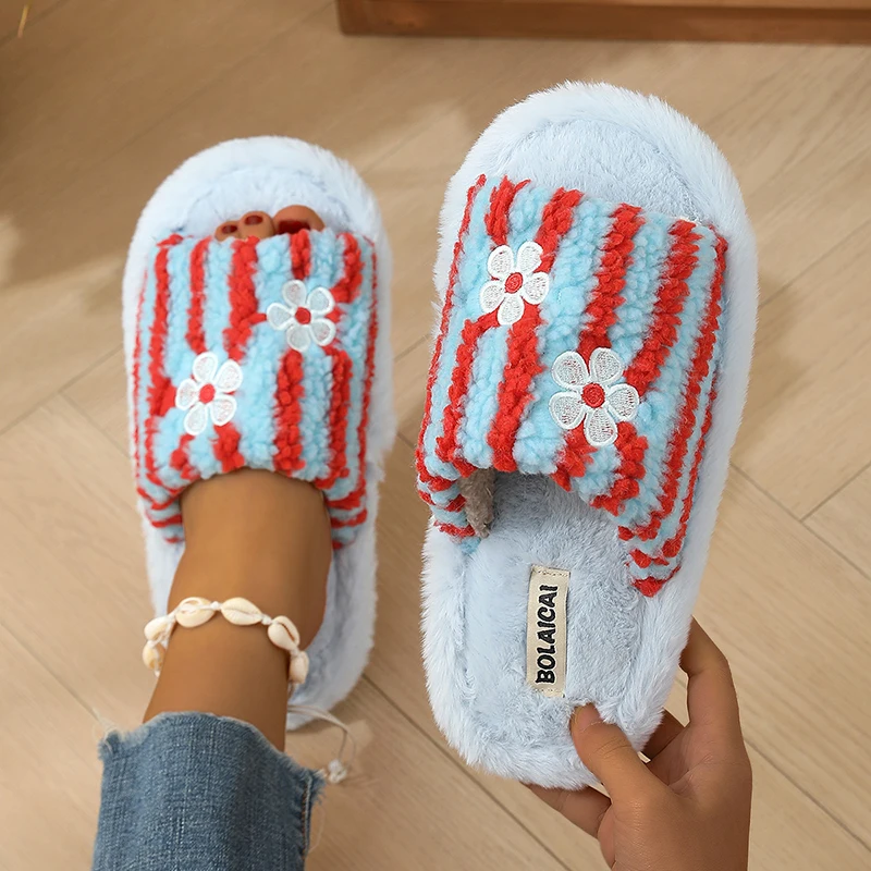 Flower Embroidery Stripe Plush - Embroidery Garments ulasan dan harga