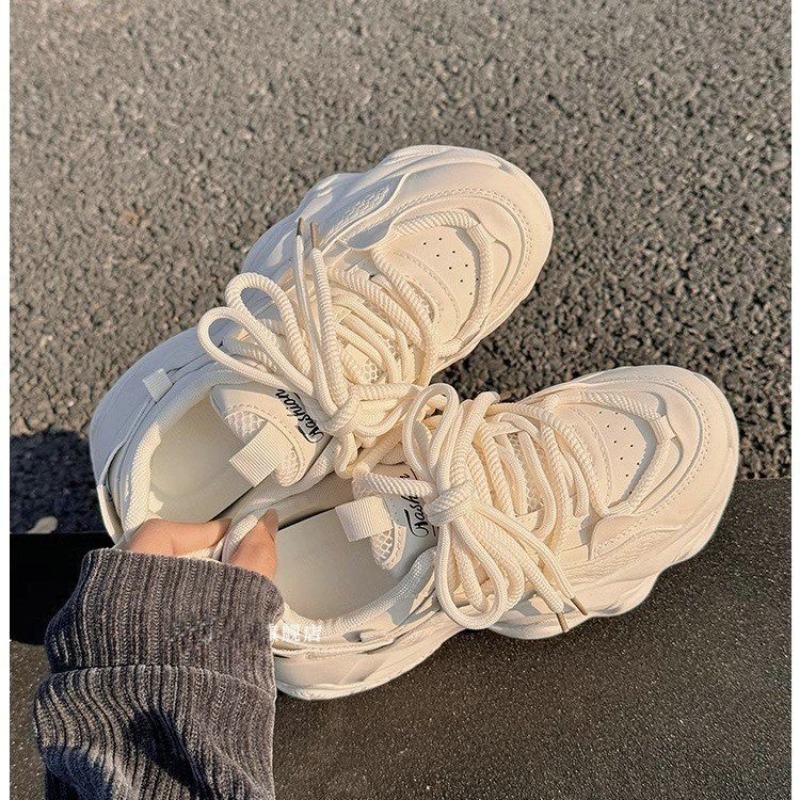 Women Beige Platform Dad Sneak - Embroidery Garments ulasan dan harga