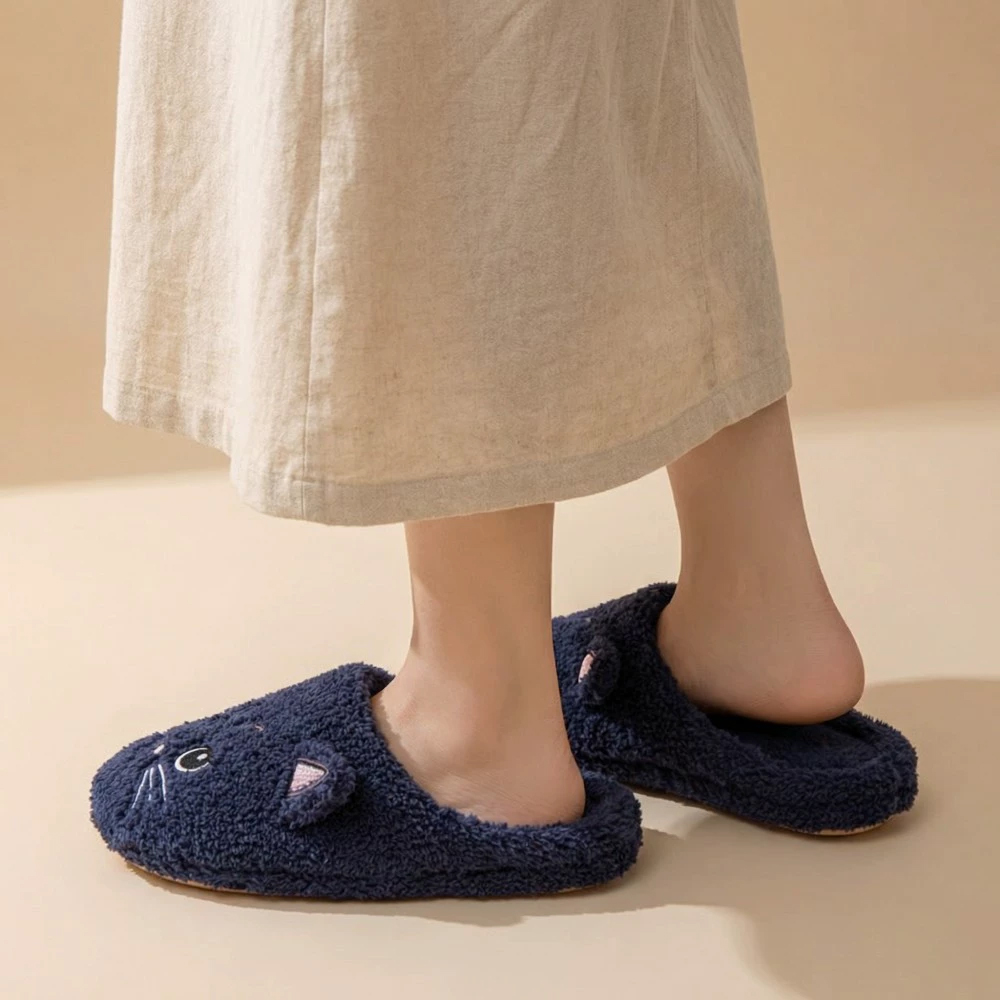Cozy Unisex Plush Slippers wit - Embroidery Garments ulasan dan harga